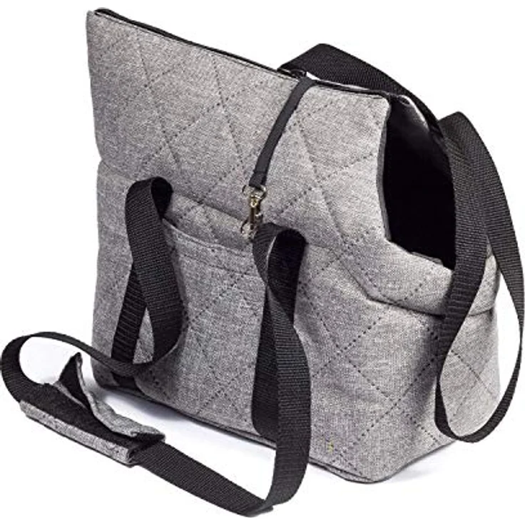 BOUTIQUE ZOO Hundetasche, Welpentasche Grau (Gesteppt), XS bis 3 kg, mit Sicherheitshalsband und abnehmbarer Holzeinlage – Bild 3