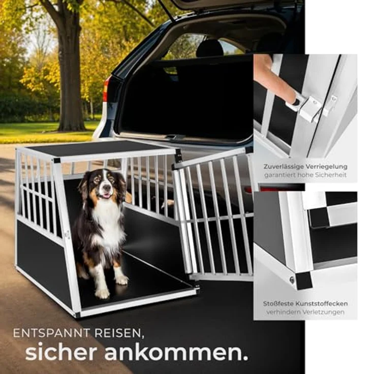 tectake® Hundebox Auto, Aluminium Transportbox mit schräger Rückwand, leicht und stabil, für Kombifahrzeuge, 66x90x69,5cm – Bild 5