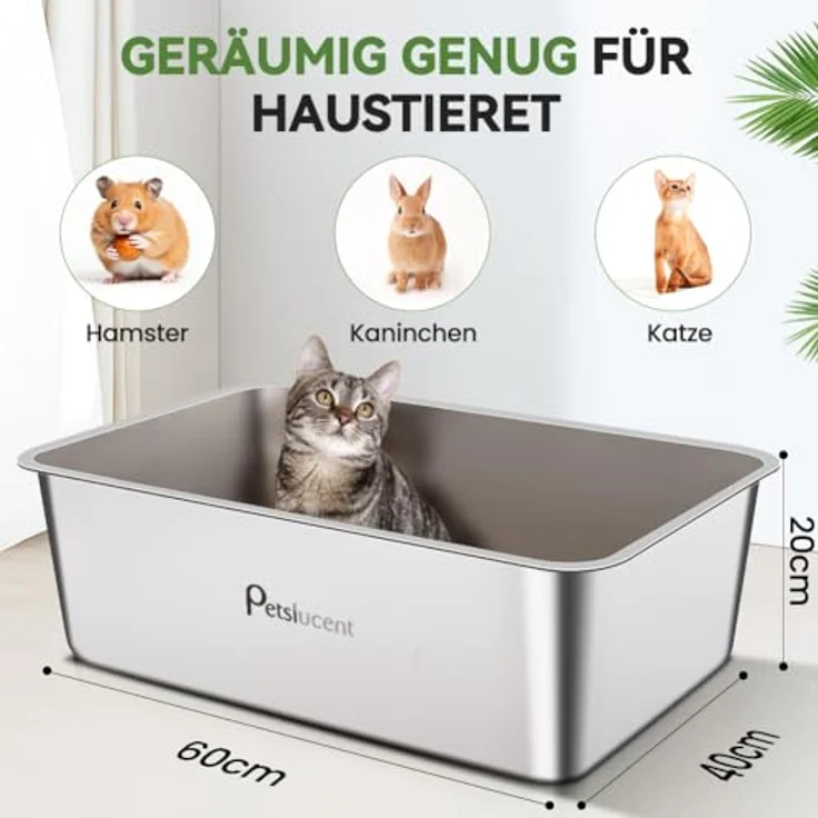 Petslucent Edelstahl Katzentoilette, extra große Metall-Liter-Box mit hohen Seitenwänden, leicht zu reinigen, antihaftbeschichtet, 50 cm x 35 cm x 15 cm – Bild 3