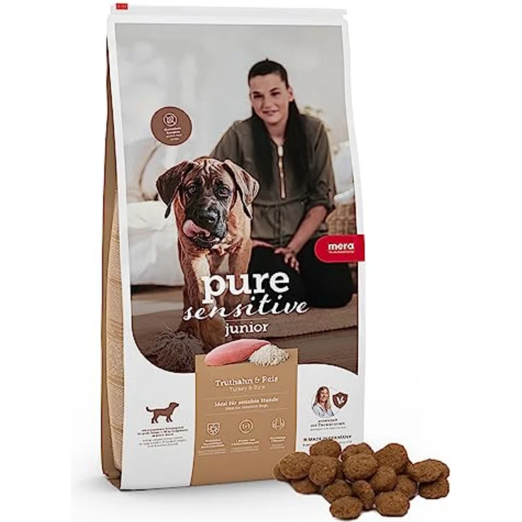 MERA Pure Sensitive Junior mit Truthahn & Reis, leicht verdauliches Trockenfutter für große Welpen ab 6 Monaten, 12,5kg – Bild 1