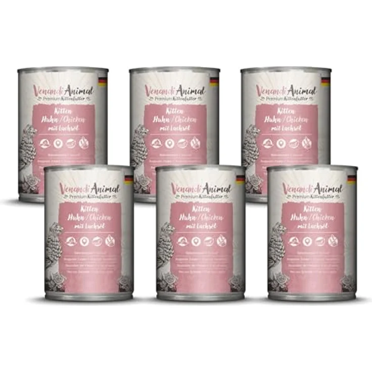 Venandi Premium Nassfutter für Katzen - Kitten - Huhn mit Lachsöl, getreidefrei, 6 x 400g (6er Pack), hoher Fleischanteil – Bild 1