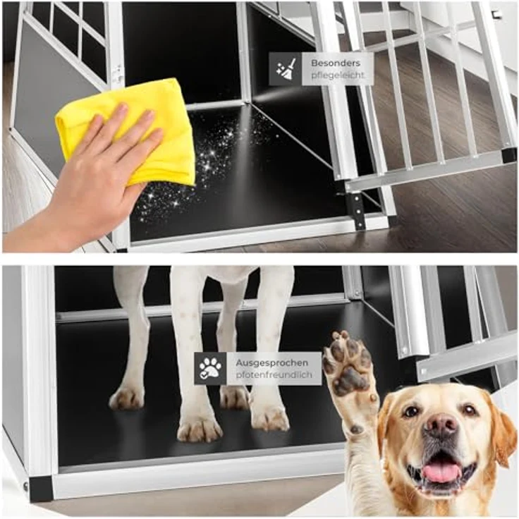 tectake® Hundebox Auto, Aluminium Hundetransportbox, leicht und stabil, trapezförmig, 65 x 90 x 69,5 cm (Single Groß) – Bild 5