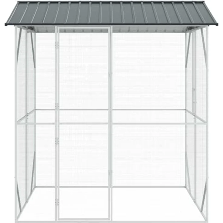 vidaXL Vogelkäfig Anthrazit, verzinkter Stahl, 215 x 208 x 247 cm, wetterfest und stabil, ideal für Garten und Terrasse – Bild 4
