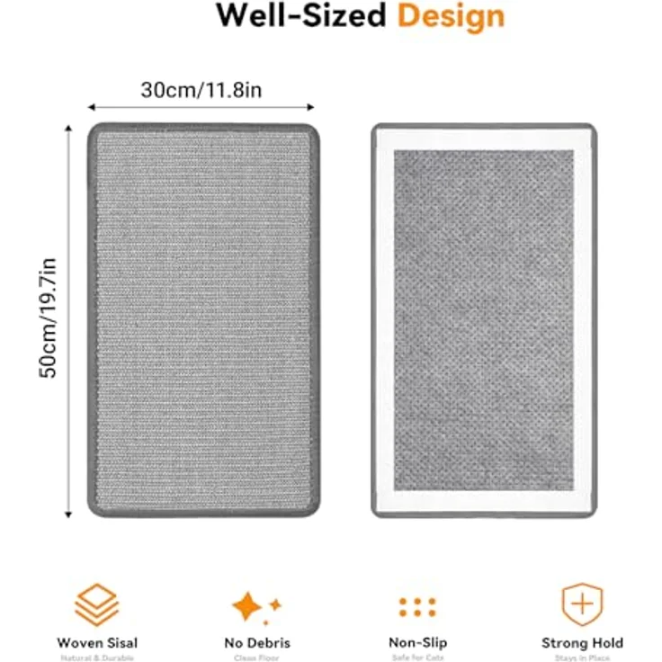 Gimars Sisal Kratzmatte 2er Set für Katzen, 50x30cm, selbstklebend, rutschfest, grau, Kratzschutz für Sofa & Wand – Bild 5