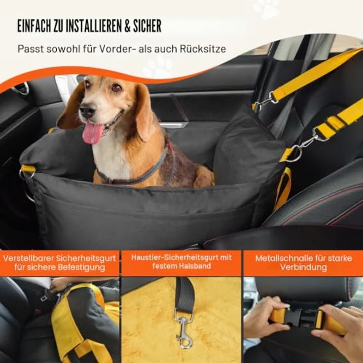 VEVOR Hunde Autositz 585 x 560 x 330 mm, sicherer und komfortabler Autositz mit seitlichen Griffen, Aufbewahrungstasche und ansteckbarer Sicherheitsleine, für kleine Hunde bis 11 kg, Schwarz – Bild 4