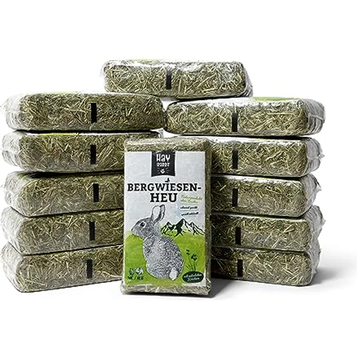 Hayrabbit Bergwiesenheu 12kg, Premium Heu für Meerschweinchen & Kaninchen, speziell entstaubt, 1kg Beutel