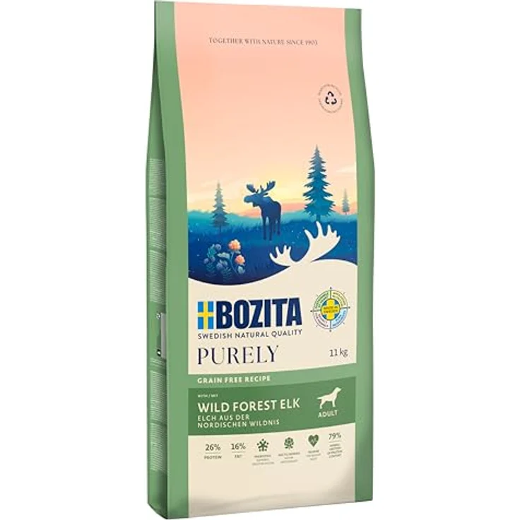 Bozita Dog Purely Adult ELCH Grain Free, Hunde-Trockenfutter mit Elchgeschmack, 11kg, getreidefrei, mit Antioxidantien aus arktischen Beeren – Bild 1