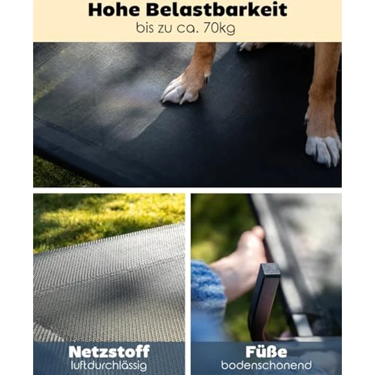 lionto Hundebett aus Textilene-Stoff, (L) 100 x 76 cm, schwarz, belastbar bis 70 kg – Bild 3