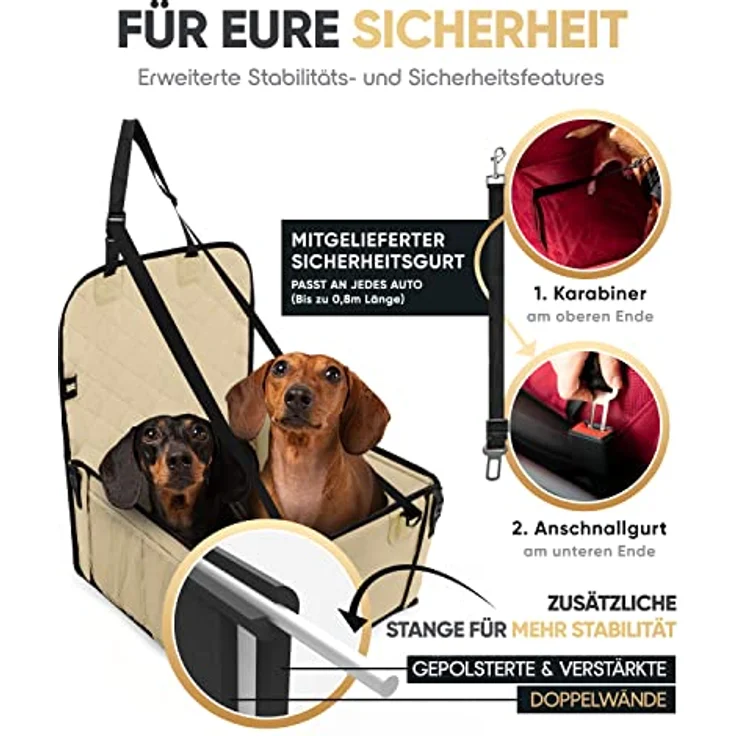 HELDENWERK® Hundeautositz extra stabil mit 5 Gurten, kratz- und reißfest, wasserdicht, rutschfester Boden, inkl. längenverstellbarer Hundeleine – Bild 5