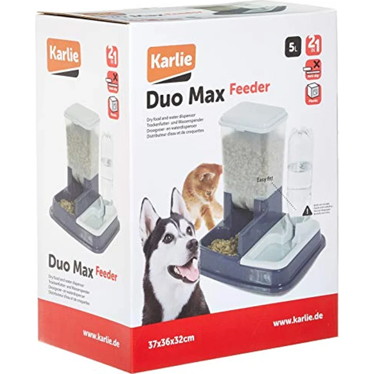 Karlie Futterbehälter Duo Max für Hunde, praktische Futter- und Wasserspender Kombination, 5 kg Trockenfutter, frisches Wasser, blau – Bild 4