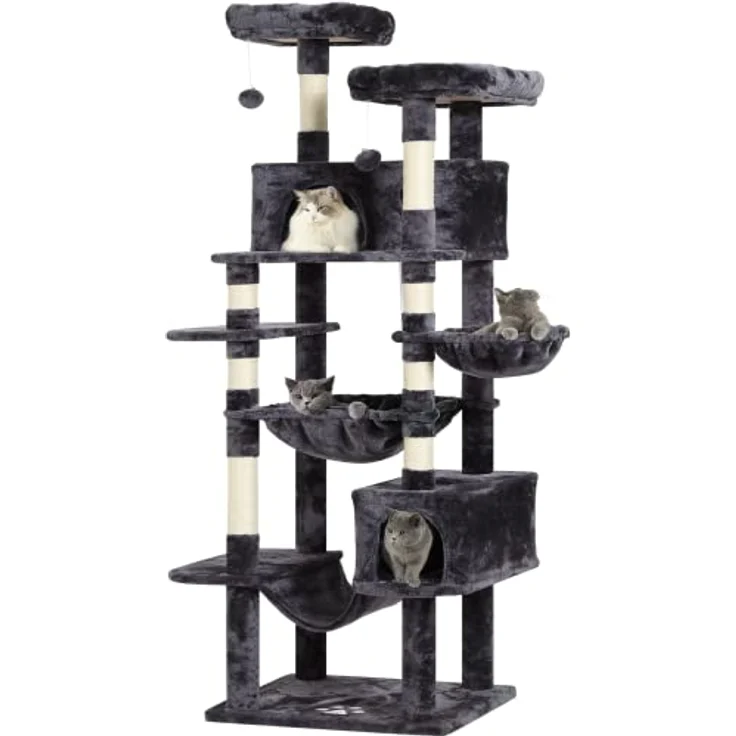 MSmask Kratzbaum XXL, 193 cm hoch mit 2 Höhlen, 2 Plattformen, Hängematte und Sisal-Kratzsäulen, stabil und deckenhoch für große Katzen – Bild 1