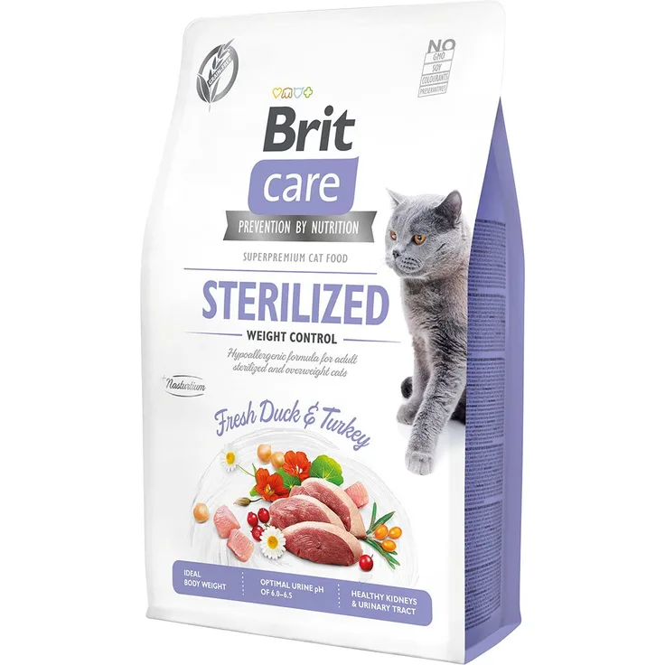 Brit Care GF Sterilized Weight Control, Katzen-Trockenfutter für erwachsene, übergewichtige Katzen, 2 kg