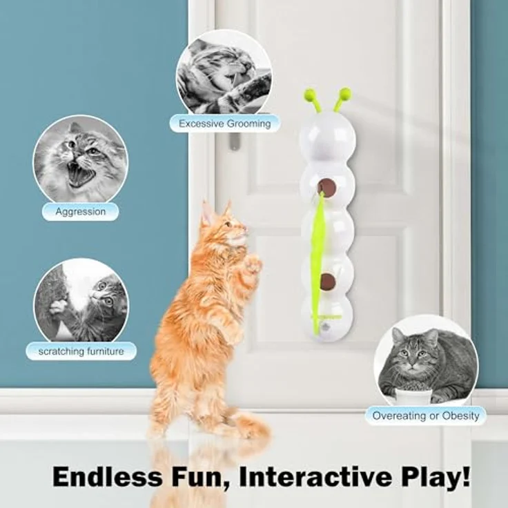 All for Paws AFP Interactives Wack'A'Worm Post, Katzenspielzeug mit bewegungsaktiviertem Schwanz und USB-Ladefunktion – Bild 2