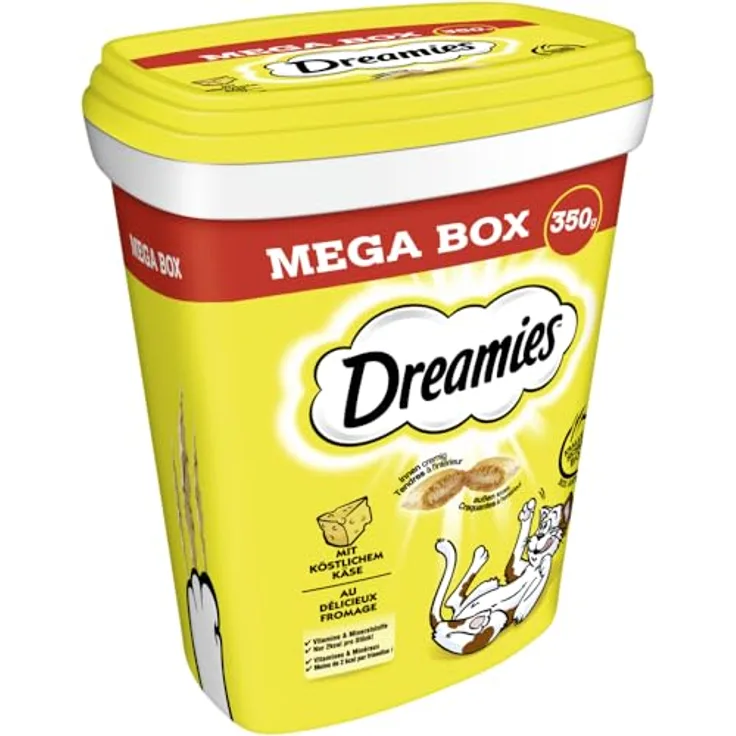Dreamies Katzensnacks Mega Box, Katzen-Leckereien Mit Käse, 3 x 350g (3er Pack) mit Vitaminen & Mineralstoffen