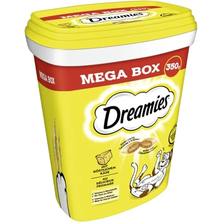 Dreamies Katzensnacks Mega Box, Katzen-Leckereien Mit Käse, 3 x 350g (3er Pack) mit Vitaminen & Mineralstoffen