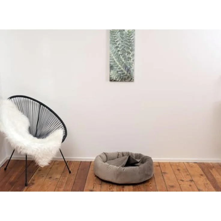 Rohrschneider LAJOS Kuschelinsel für Hunde, Rund mit Hohem Rand, Abnehmbarer Bezug, Handwaschbar, Samtstoff Polyester, Antirutsch-Unterseite, Taupe, Gr. L: Ø90x18cm – Bild 3