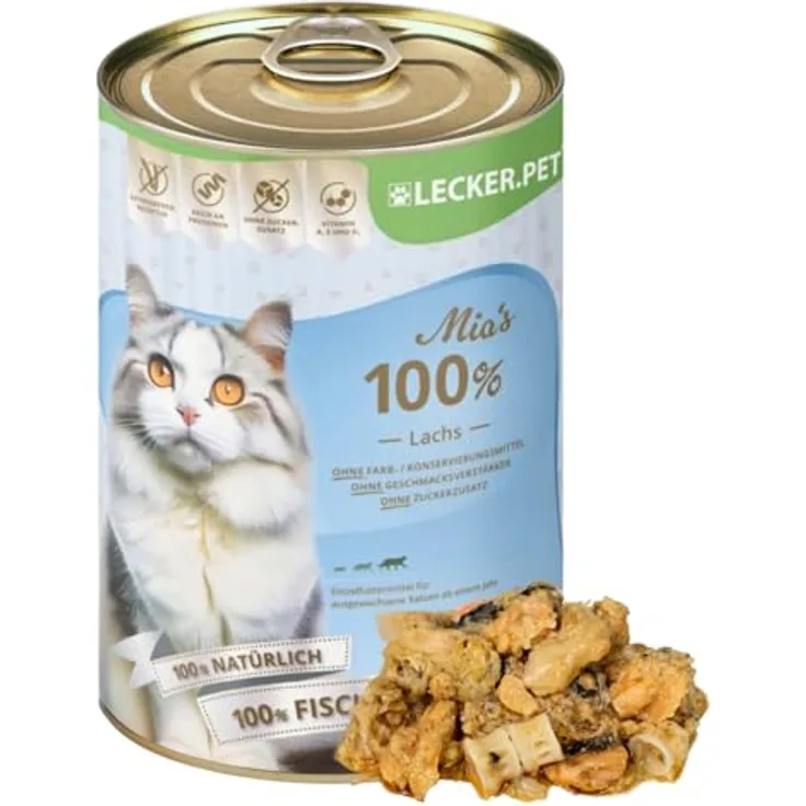 Lyra Pet Mia's 100% Lachs Katzen Nassfutter, 18 x 400 g, getreidefrei & ohne Zuckerzusatz, natürlich & ohne Zusatzstoffe, proteinreich & mineralstoffreich