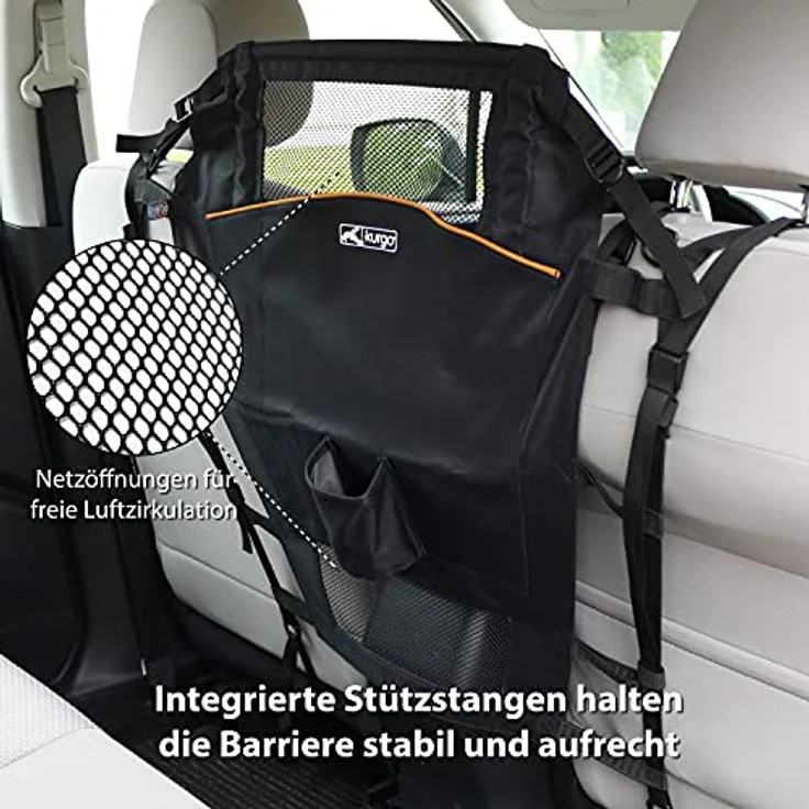 Kurgo Rücksitz-Trennwand für Hunde, Robustes Auto-Gitter zur Ablenkungsreduktion, Einheitsgröße, Schwarz/Orange, 1 Stück – Bild 3