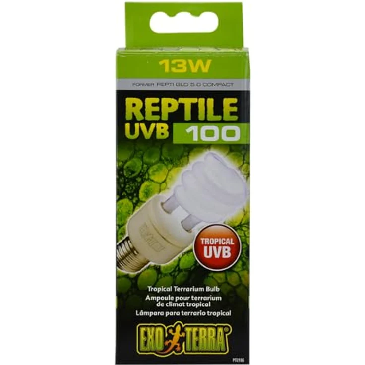 Exo Terra Reptile UVB 100, Tropische Terrarienlampe, 25W E27, kompakte UVB Lampe für subtropische Reptilien, Weiß – Bild 2