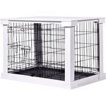 dobar® Design Hundekäfig aus Holz Gr. M, Hundebox mit Tischoberfläche und herausziehbarer Kunststoffwanne, 83 x 55 x 59 cm, Weiß