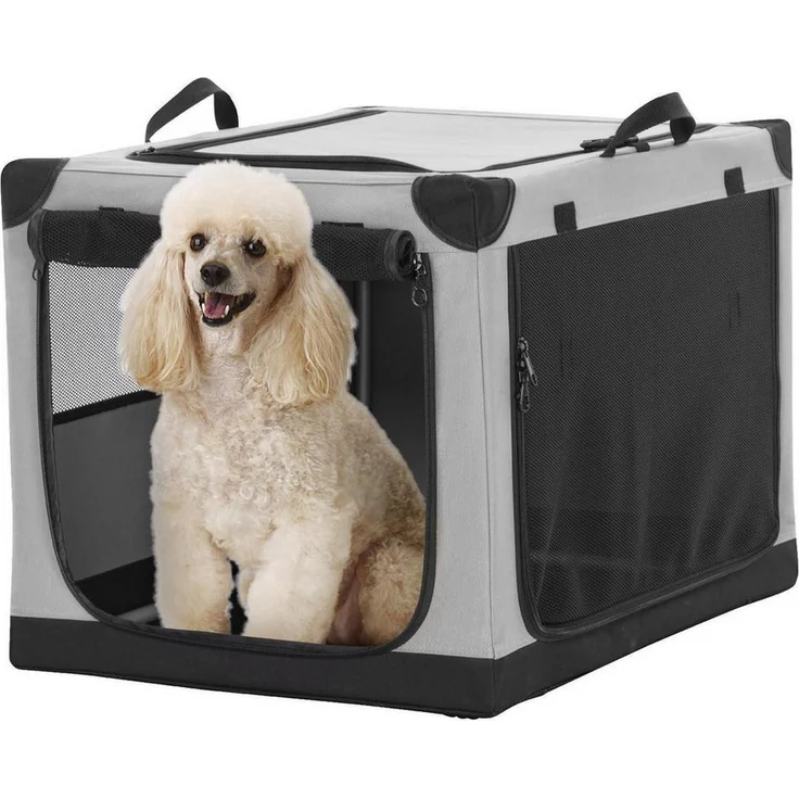 LuxusKollektion Hundebox faltbar, Sitzgelegenheit mit Stoffbezug, Grau, 76 cm L x 50 cm W x 49 cm H, sichere Türen und Aufbewahrungstasche