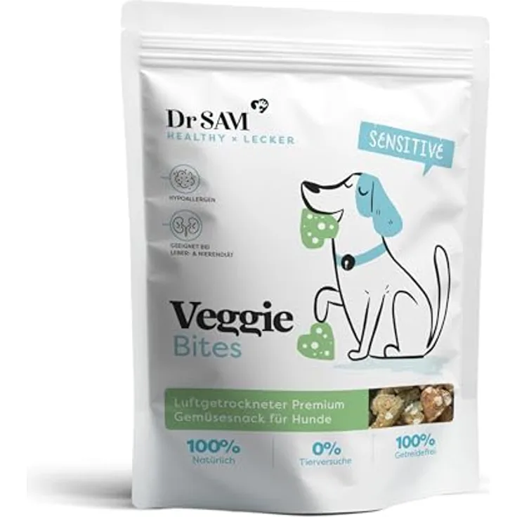 Dr. SAM Veggie Bites, hypoallergene Hunde-Snacks mit Buchweizen, Karotten und Spirulina, glutenfrei, 200g