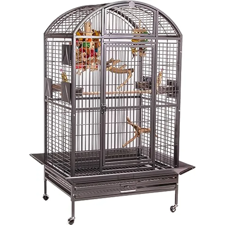 Montana Cages Hacienda Dome Vogelvoliere, Papageienkäfig für kleine- & mittelgroße Papageien, 4 Edelstahlnäpfe, Anflugklappe, Antik Edition, ca. 91 x 71 x 165 cm