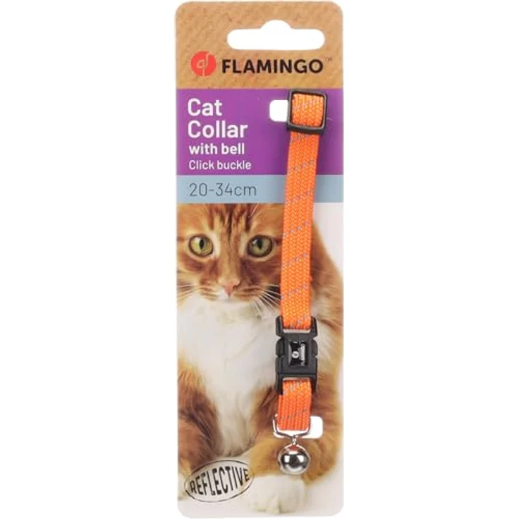 Flamingo Katzenhalsband Elza, reflektierendes Nylon mit Glöckchen, 20–34 cm, orange, elastisch – Bild 4
