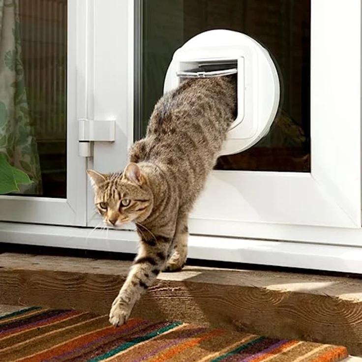 SureFlap Sure Petcare Mikrochip Katzenklappe, mit RFID-Halsbandanhänger, Ein-Tasten-Steuerung, weiß, batteriebetrieben (4 AA, nicht enthalten) – Bild 2