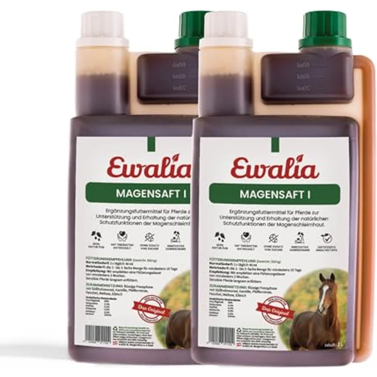 EWALIA Magensaft I, Beruhigendes Ergänzungsfuttermittel für Pferde, Förderung der Magenschleimhaut, 2x1 Liter, mit natürlichen Kräutern, tierärztlich entwickelt – Bild 1