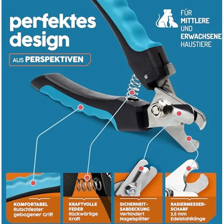 PORTENTUM Krallenschere für Hunde und Katzen, Edelstahl Nagelknipser mit Nagelfeile, ergonomisch und sicher, 6 Zoll – Bild 4
