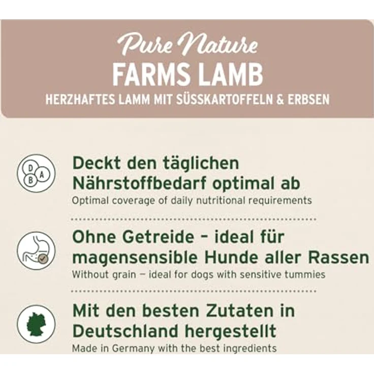 AniForte PureNature FarmsLamb, halbfeuchtes Trockenfutter mit herzhaftem Lamm und Süßkartoffeln, 12,5 kg für ausgewachsene und sensible Hunde – Bild 3