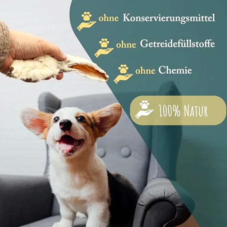 WuffSnacks Getrocknete Kaninchenohren mit Fell, 1kg, 100% natürlicher Kausnack, hypoallergen und proteinreich für Hunde – Bild 2