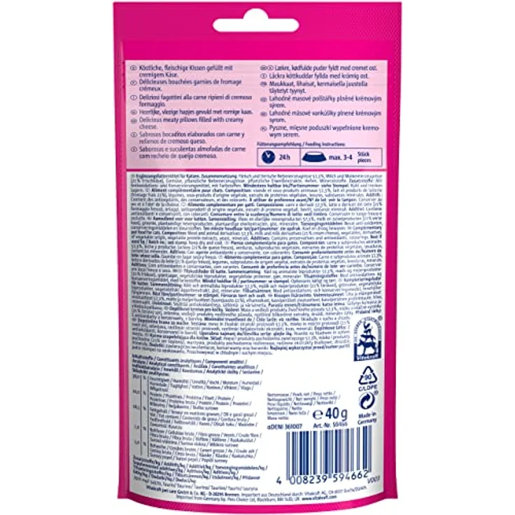 Vitakraft Katzensnack Choupette Käse, fleischiger Snack mit köstlicher Käsefüllung, 40g, ohne Zuckerzusatz im wiederverschließbaren Beutel – Bild 3