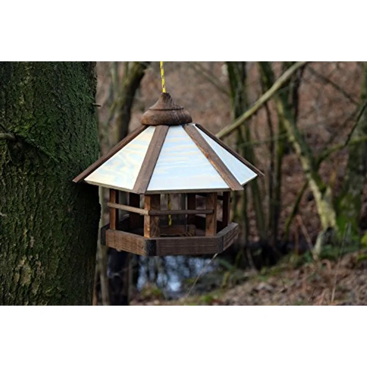 dobar Aufwendiges Design-Vogelhaus Camouflage mit Futtersilo, 6-eckige Wildvogel-Futterstation zum Aufhängen, 35 x 35 x 29 cm – Bild 4