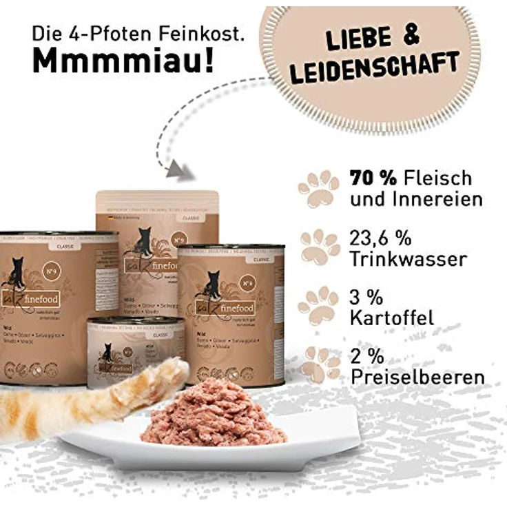 catz finefood N° 9 Wild Feinkost Katzenfutter, 70% Wild, verfeinert mit Kartoffel & Preiselbeere, 16 x 85g Beutel – Bild 3