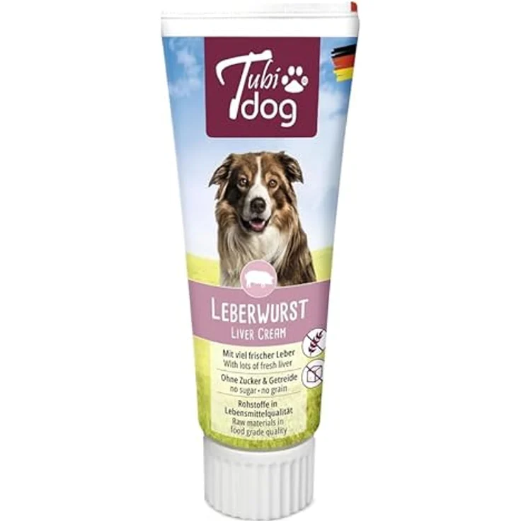 Tubi dog Delikatess Leberwurst aus der Tube für Hunde, 4er Pack mit 4 x 75 g, fettreduzierte zuckerfreie Snackpaste ohne Konservierungsstoffe, praktische Soft-Touch-Tube – Bild 2