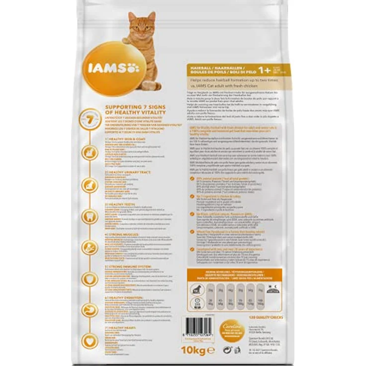 IAMS Anti-Haarballen Katzenfutter trocken mit Huhn, 10 kg, Spezialfutter für Katzen ab 1 Jahr, omega-3 & omega-6 Fettsäuren, weizenfrei – Bild 2