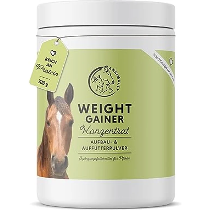 Annimally Weight Gainer Pulver für Pferde, Aufbaufutter mit Sojaprotein, Hanföl, Bockshornklee, Luzerne & Pfefferminze, vegan, ohne Zuckerzusatz, für Gewichts- und Muskelaufbau – Bild 1