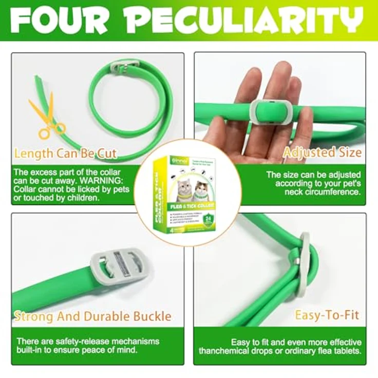 Bibonse Flohhalsband Katze 4er Set, Verstellbar und Wasserdicht, 24 Monate Schutz, Hypoallergen, 48 cm Länge – Bild 5