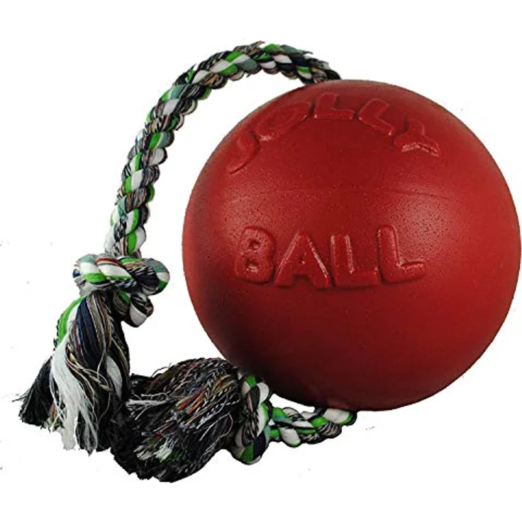 Jolly Pets JOLL050A Romp-n-Roll Hundespielzeug, Ball mit 15 cm Durchmesser, rot, zahnreinigend und aus natürlichen Baumwollfasern