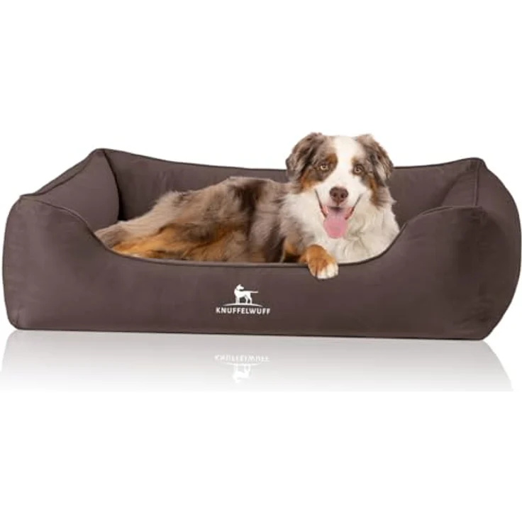 Knuffelwuff Hundebett Jona Samt Braun, orthopädisches Bett mit Memory Foam, abnehmbarer waschbarer Bezug, gelenkschonend und langlebig für kleine, mittelgroße und große Hunde – Bild 1