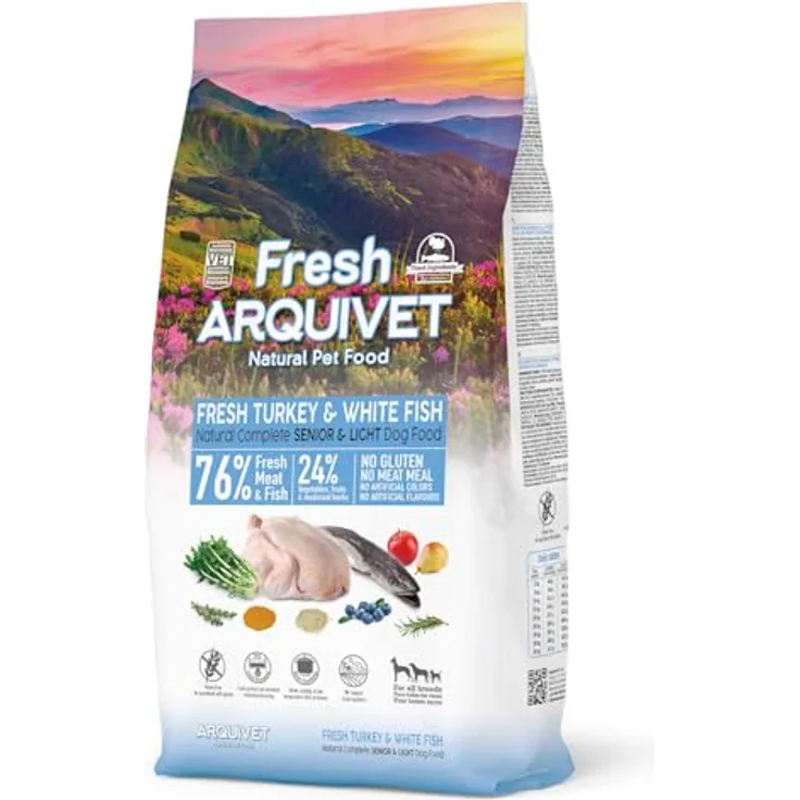 Arquivet Fresh Senior Light, Halbfeuchtes Hundefutter mit 50% Truthahn & 26% Weißfisch, glutenfrei, 10kg