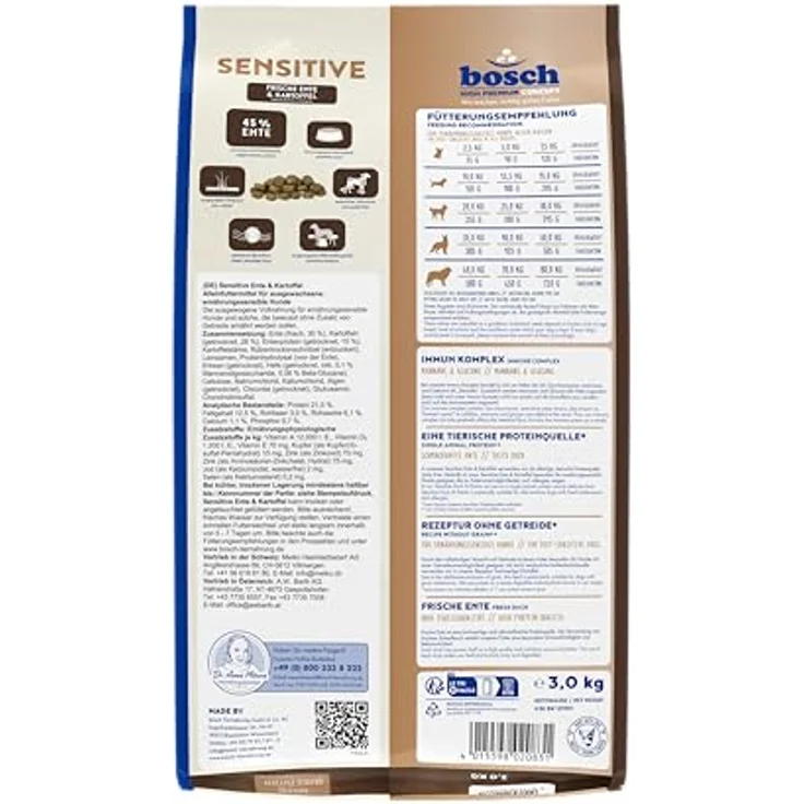 Bosch Sensitive Ente & Kartoffel, Hundefutter für ernährungssensible Hunde, 15 kg, getreidefrei, mit Single Animal Protein Ente und Immun-Komplex – Bild 3