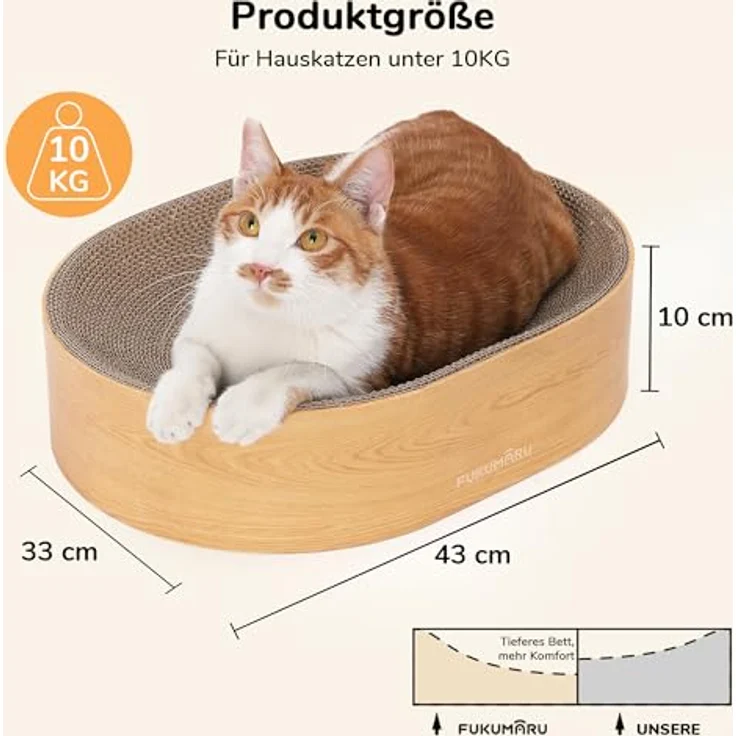 FUKUMARU Ovales Kratzbrett für Katzen, 2-in-1 Kratzmöbel und Lounge, hochwertige Wellpappe, Holzfarbe, ergonomisches Design für Komfort und Krallenpflege – Bild 4