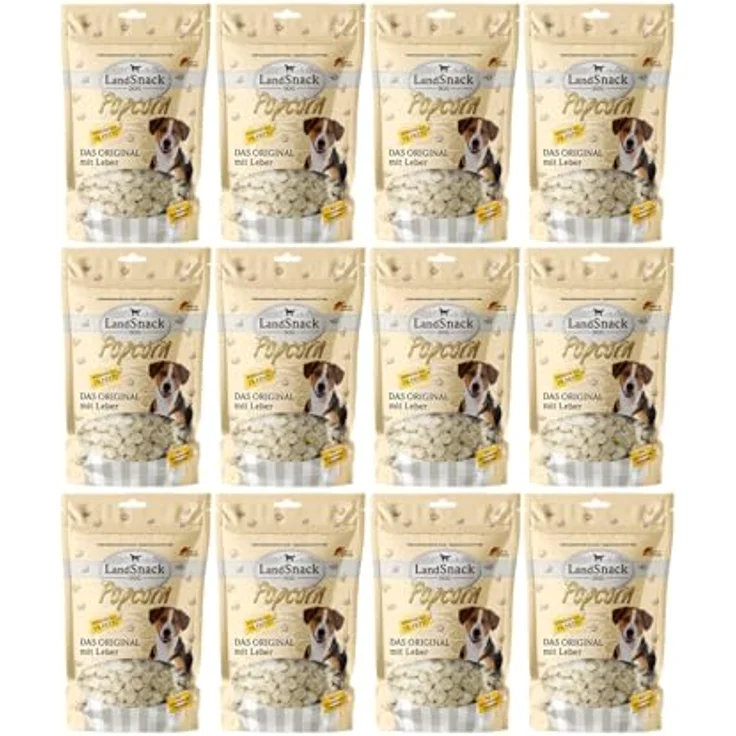 LandSnack Dog Popcorn, der Reissnack für Hunde mit weniger als 1% Fett, zuckerfrei und glutenfrei, 12x 100g, Original mit Leber – Bild 1