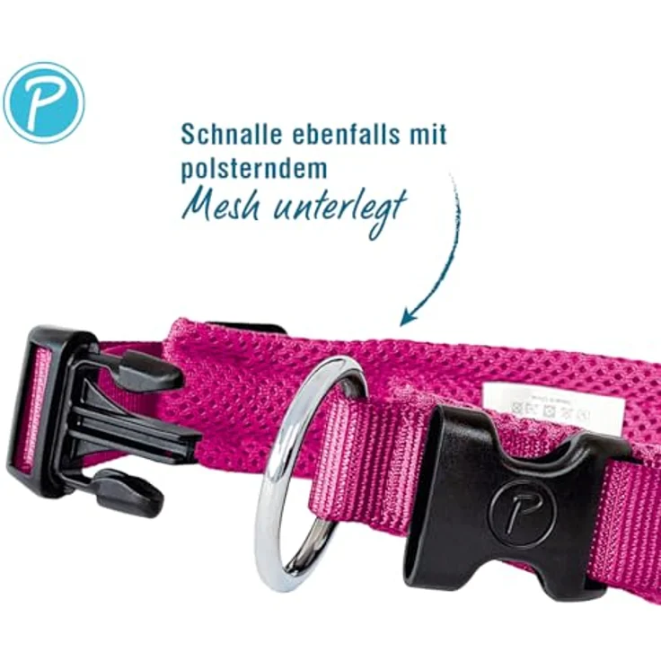 Petlando Mesh Hundehalsband, leicht und atmungsaktiv, weich gepolstert, stufenlos verstellbar, robust, 3XS 25-30cm, Fuchsia – Bild 3