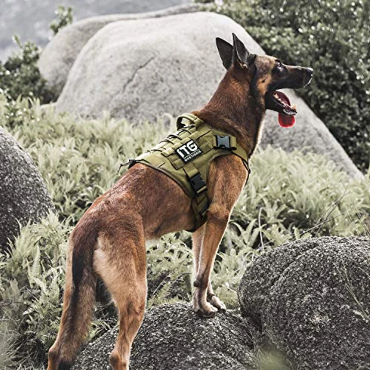 OneTigris FIRE WATCHER Hundegeschirr, Taktisches Sicherheitsgeschirr aus 1000D Nylon mit 1 Griff und 2 D-Ringen, Größe L, Grün – Bild 5