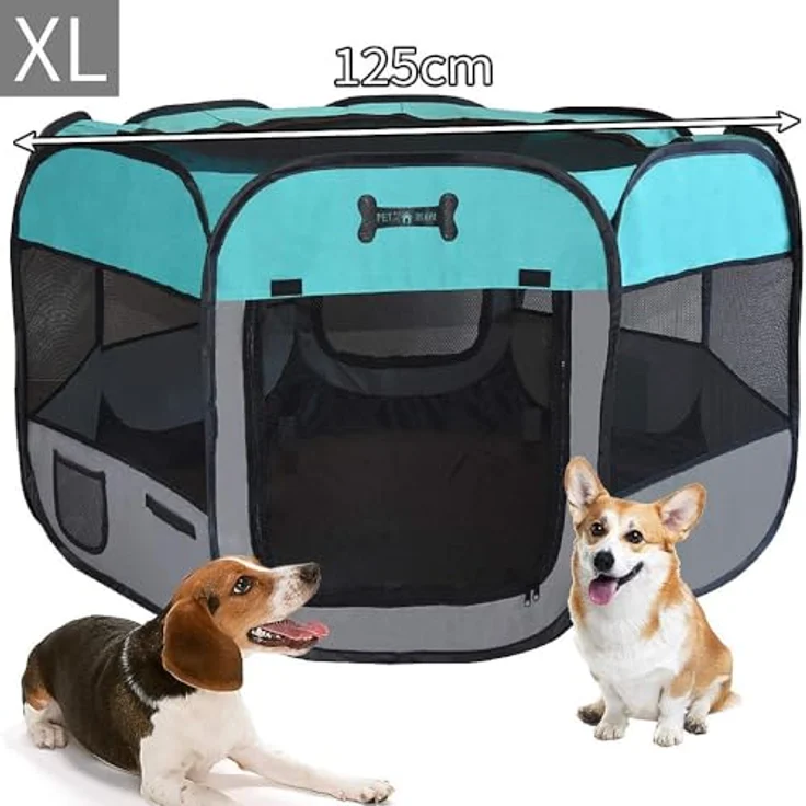 Mucola Welpenlaufstall faltbar, mobiler Welpenauslauf 125x125x64 cm mit Pop-Up-System, Netzabdeckung & Tragetasche, 600D Oxford wasserdicht, leicht & stabil für Indoor/Outdoor – Bild 3
