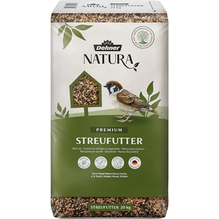 Dehner Natura Premium Wildvogelfutter, proteinreiches Streufutter für Wildvögel, 20 kg, Ambrosia-kontrolliert, ganzjährig geeignet – Bild 1